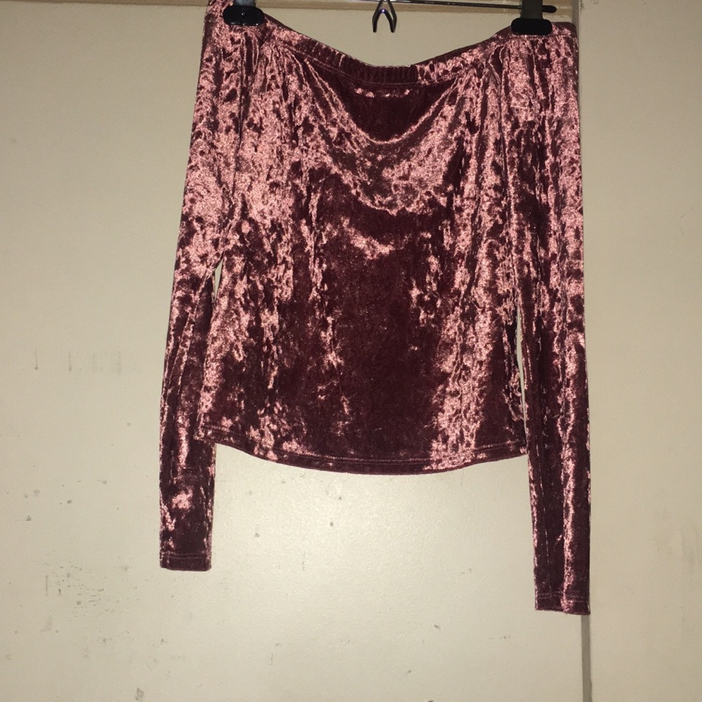 Pink off the shoulder velvet material shirt
